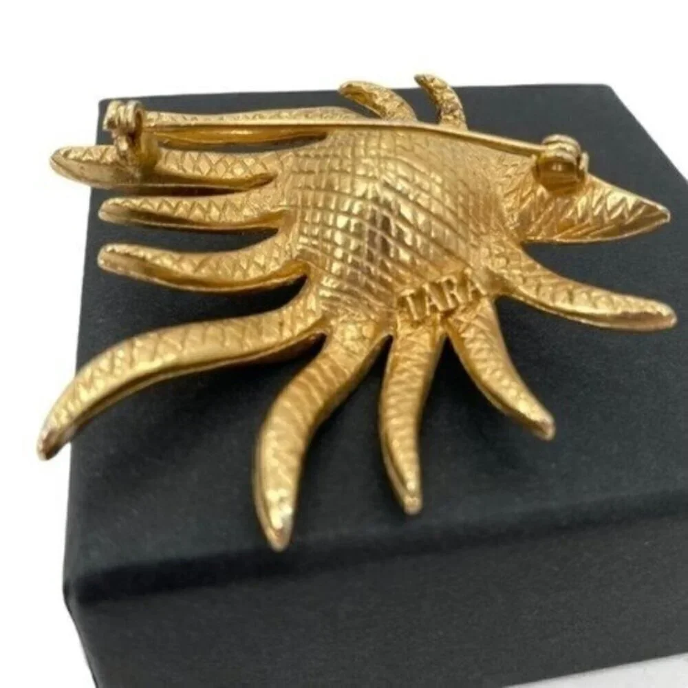 Vintage Tara Gold Starburst Faux Pearl Signed Brooch